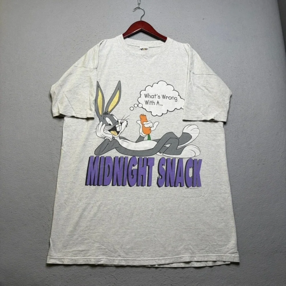 Looney Tunes T-Shirt Mens XL Gray Bugs Bunny Midnight Snack Vintage 90s Graphic